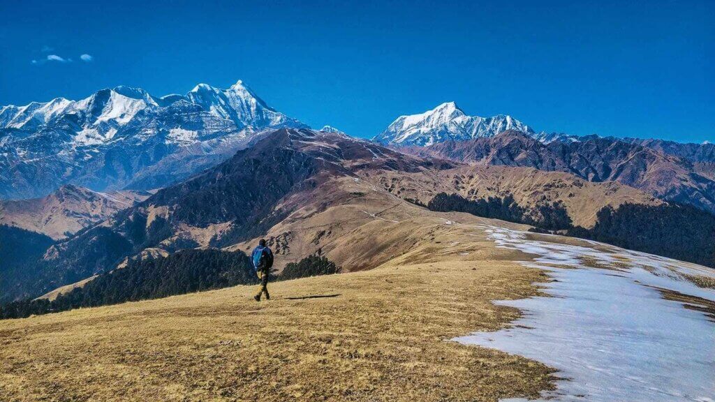 Several mountain treks in the Himalayas peaks including Everest is looking at you from  Ali Bedni Bugyal trek.